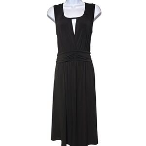 Liz Lange Black Sleeveless Ruched Waist Midi Dress‎ Size 2 Maternity Small Basic